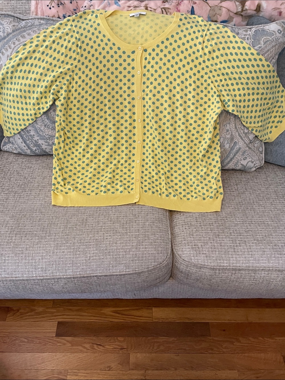 Liz Claiborne Yellow Sweater with Green Polka Dots 3x